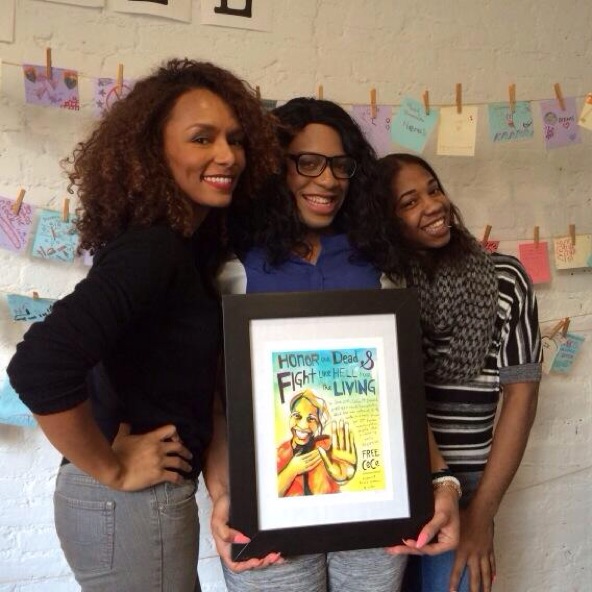 Janet, CeCe and Rai'vyn with Micah Bazant's art!