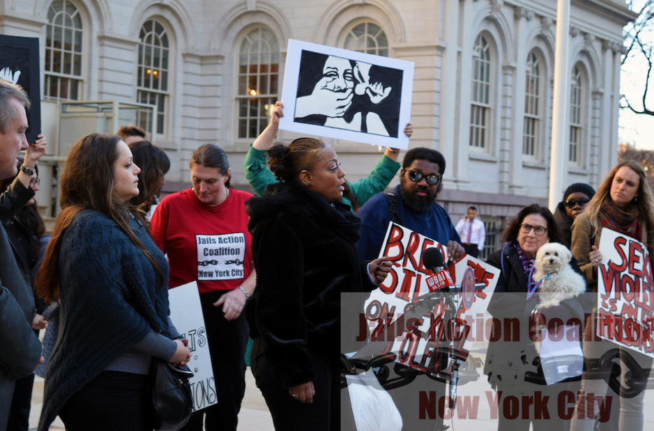 JAC Rallies on Steps of City Hall Calling Attention to Rape Crises on Rikers Island