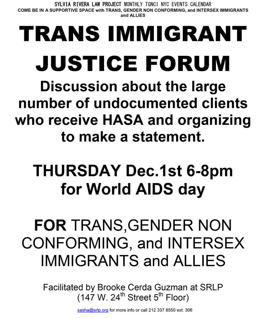 FLYER FOR SRLP TRANS IMMIGRANT JUSTICE SPACE 12.1